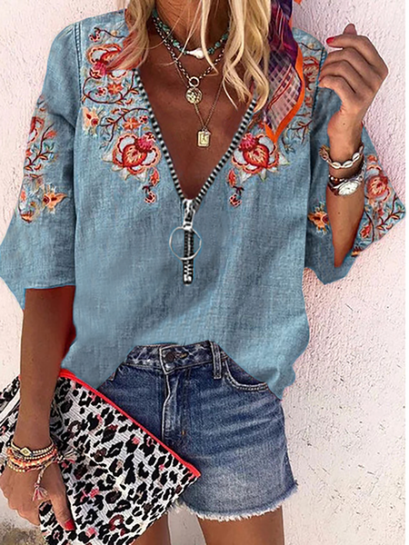 

Plus size Boho Casual Shirts & Tops, Blue, Blouses & Shirts