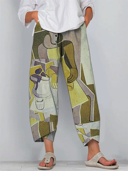 

Misto Cotone Casuale Stampato Pantaloni, Verde, Pants