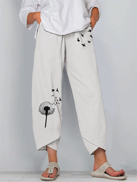 

Misto Cotone Stampato Casuale Pantaloni, Bianco, Pants
