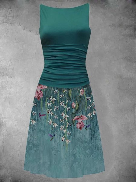 

Stampato Floreale senza maniche Gonna Casuale, Verde, Dresses