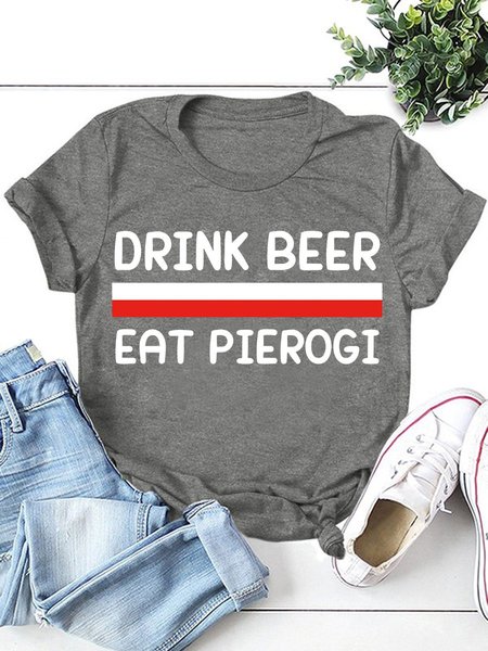 

Drink Beer Eat Pierogi Poland Flag Polish Culture Gift Women's T-Shirt, Grey, T-shirts