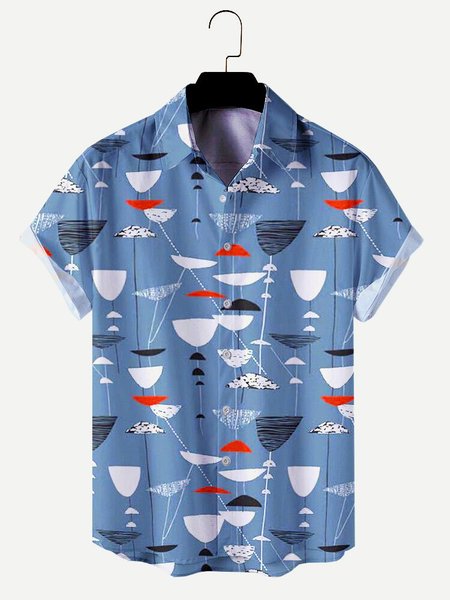 

Regular Fit Short Sleeve Casual Shirt for Men, Blue, Men's Floral shirt