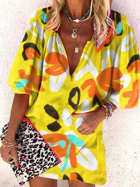 

Floreale 3/4 Manica Abito, Giallo, Dresses