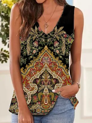 

Shift Paisley Sleeveless Casual T-shirt, As picture, Tops