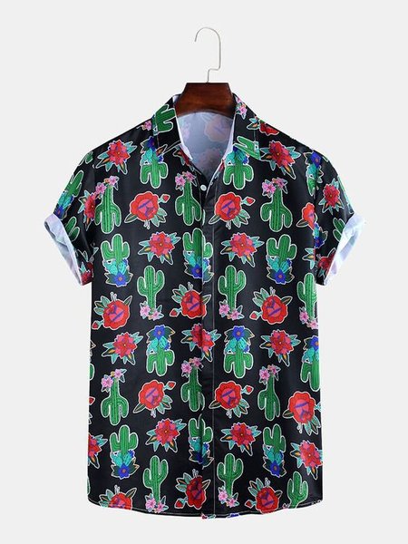 

Mens Funny Cactus Floral Printing Short Sleeve Slim Fit Casual Shirts, Flower, Short Sleeves Shirts
