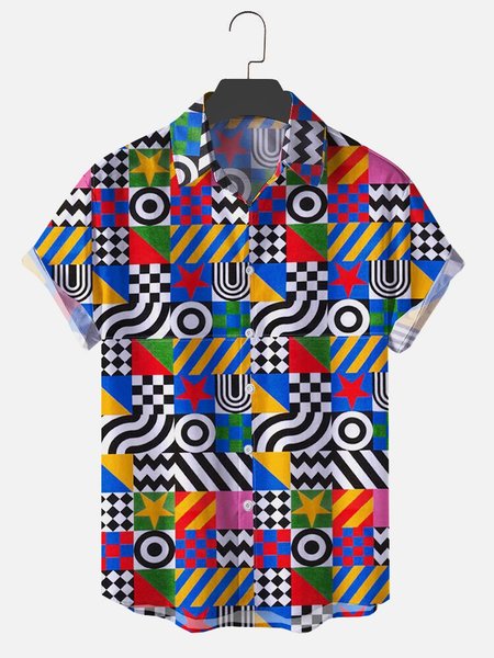 

Mens Holiday Geometric Print Shirts, As picture, Short Sleeves Shirts