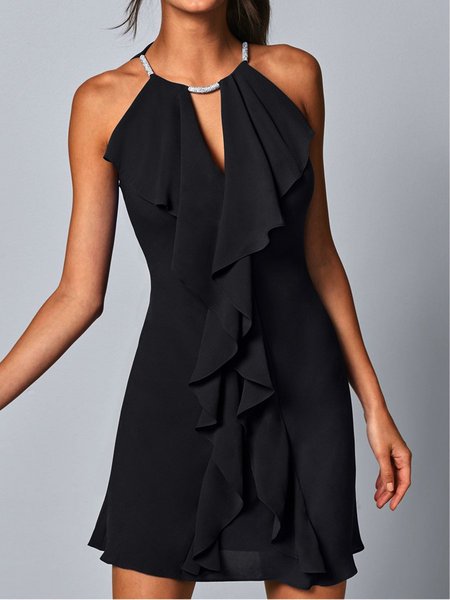 

senza maniche A-line Di base Solido Abito, Nero, Casual Dresses