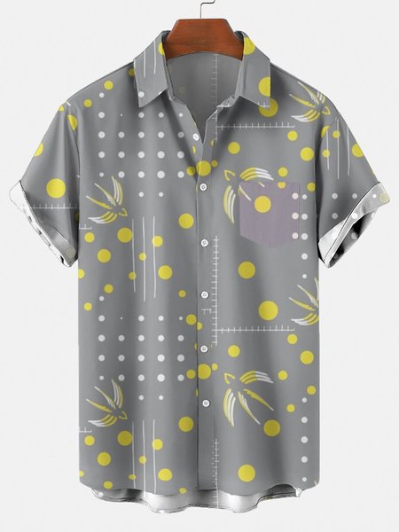 

2021 ethnic retro striped Hawaiian shirt, Gray, Short Sleeves Shirts