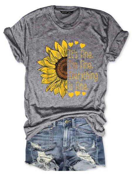 

Its Fine Im Fine Everythings Fine For Women Sunflower T-Shirt, Gray, T-shirts