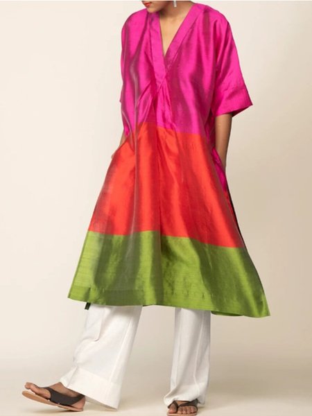 

Half Sleeve Shift Holiday Color-Block Mini Dress, As picture, Midi Dresses
