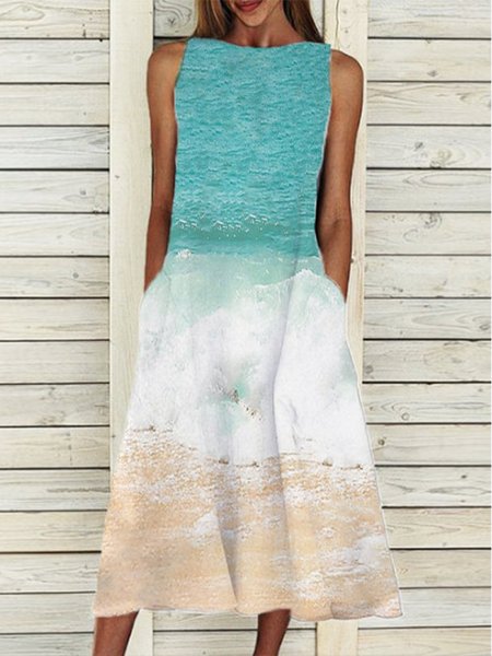 

Casual Holiday Crew Neck Ombre/tie-Dye Weaving Dress, Light blue, Tie dye dress