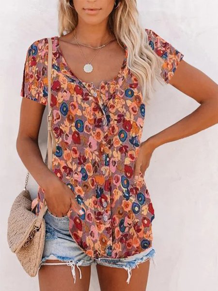 

Maniche Corte Vintage Cotone Stampato Camicie & Top, Multicolore, Tops