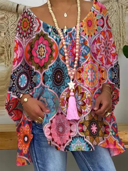 

Maniche Lunghe Vintage Girocollo Camicie & Top, Multicolore, Tops