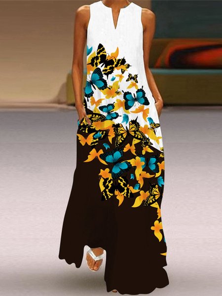 

Vintage Farfalle Stampata Floreale Colore-block senza maniche Gonna Casuale, Multicolore, Dresses