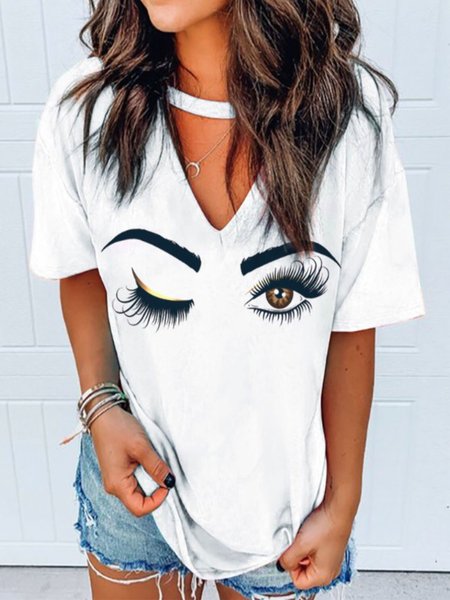 

V Neck Casual Shirts & Tops, White, Tops