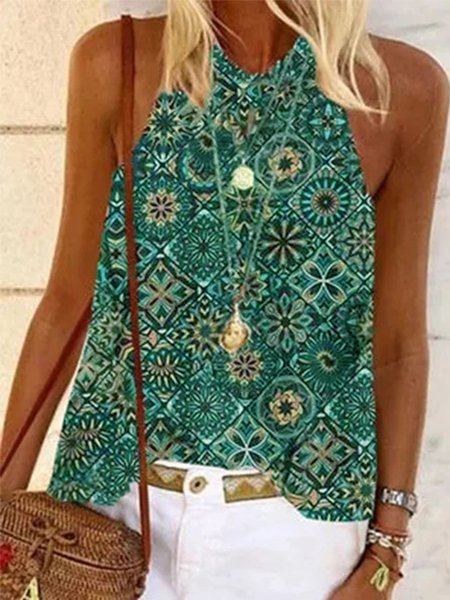 

Casuale senza maniche Camicie & Top Cotone, Verde, Tops