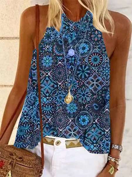 

Casuale senza maniche Camicie & Top Cotone, Blu, Tops