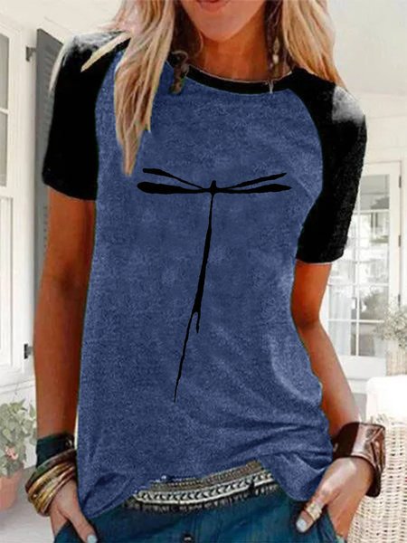 

Misto Cotone Animale Maniche Corte Casuale Camicie & Top, Blu, Tops