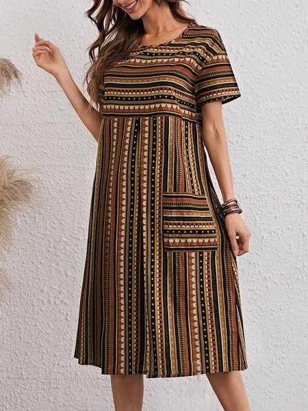 

Short Sleeve Printed Casual Weaving Dress, Multicolor, Casual Dresses