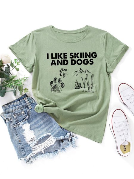 

I Like Skiing And Dogs Tee, Army green, T-shirts