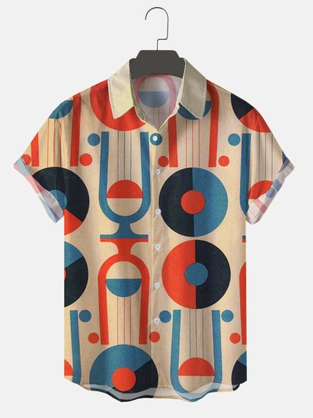 

Mens Retro Music Vinyl disc Holiday Hawaiian Lapel Shirts, As picture, Men's shirts