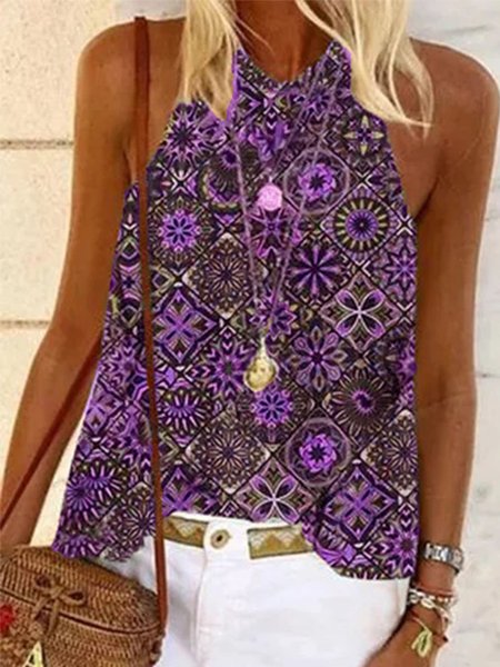 Casuale senza maniche Camicie & Top Cotone, Viola, Tops