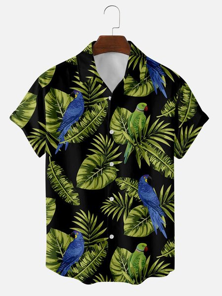 

Cotton-Blend Square Neck Casual Shirts & Tops, Black, Men's Floral shirt