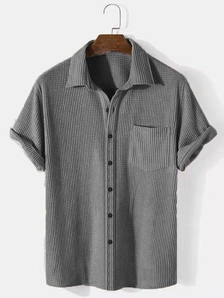 

Men's National Style Short Sleeve Casual Loose Shirt, Gray, Blouses&Shirts