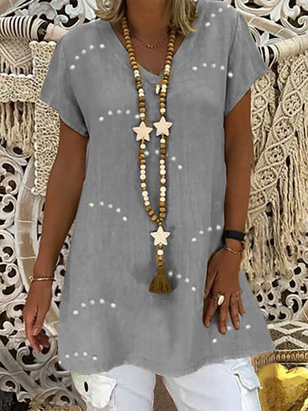 

Vintage Maniche Corte Casuale Top, Grigio, Tops
