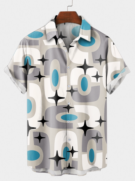 Geometric Casual Shirts & Tops, Blue, Men's Floral shirt