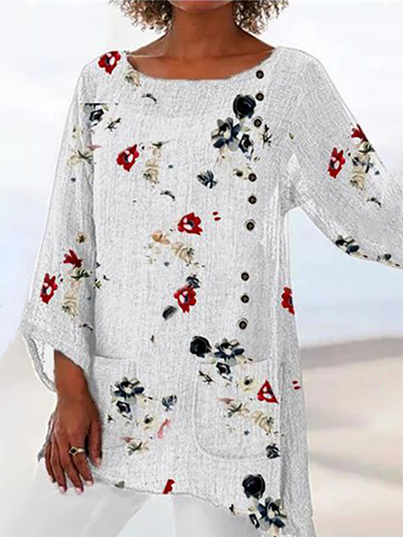 

Plus size Floral Casual Printed Shirts & Tops, White, Blouses & Shirts