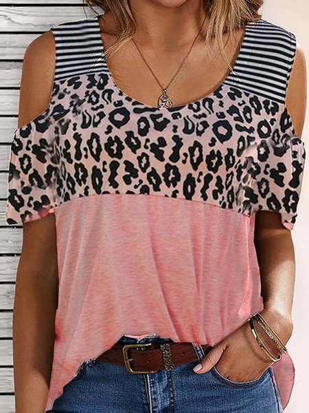 

Casual Leopard Shift T-shirt, Pink, T-Shirts