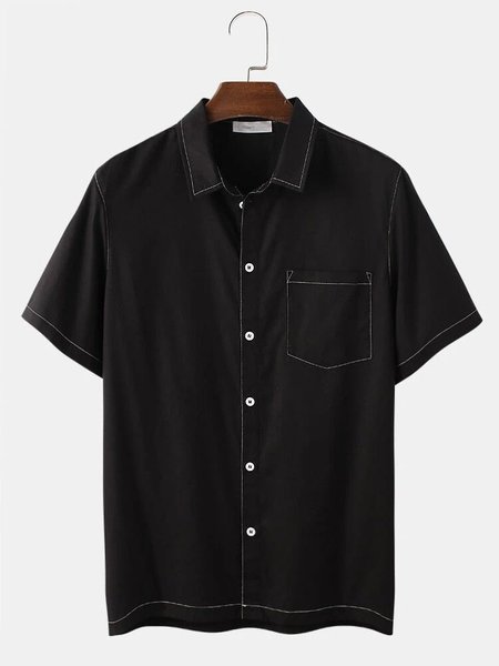 

Mens Solid Color-block Pocket Casual Shirts, Black, Men's shirts