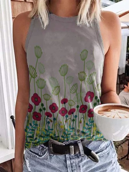 

Sleeveless Casual Printed Shirts & Tops, Gray, Tops