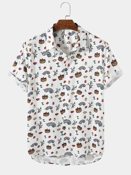 

Floral Shirt Collar Work Shirts & Tops, Blue, Short Sleeves Shirts