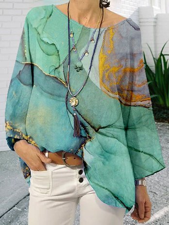 

Maniche Lunghe Bohemian Top, Verde, Tops