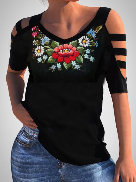 Vacanza Scollo a V Top, Nero, Blouses & Shirts