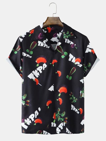 

Shirt Collar Floral Shirts & Tops, Black, Short Sleeves Shirts