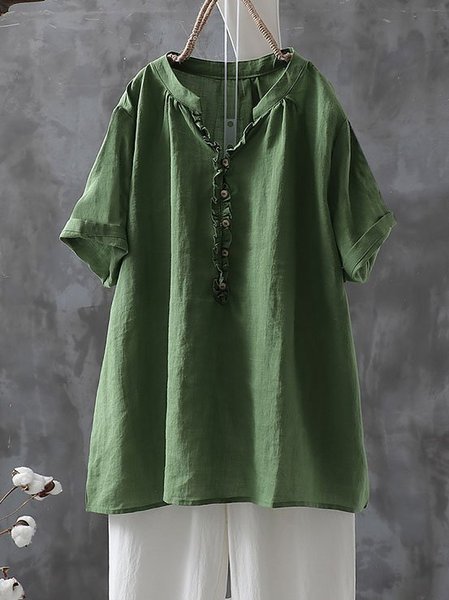 

Cotton Short Sleeve Plain Blouse, As picture, Blouses & Shirts