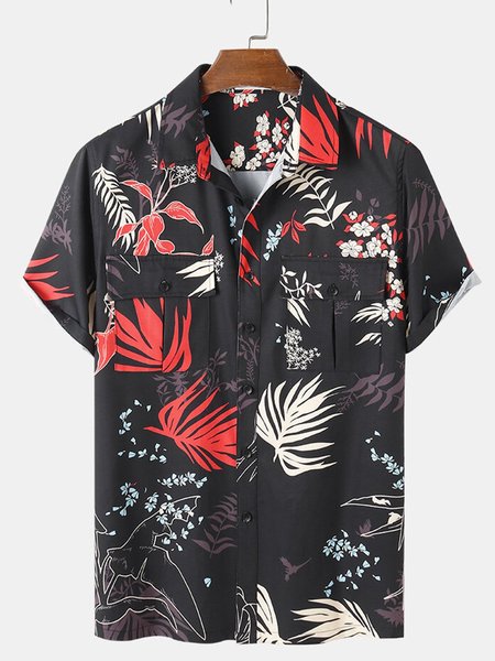 

Shirt Collar Casual Shirts & Tops, Black, Short Sleeves Shirts