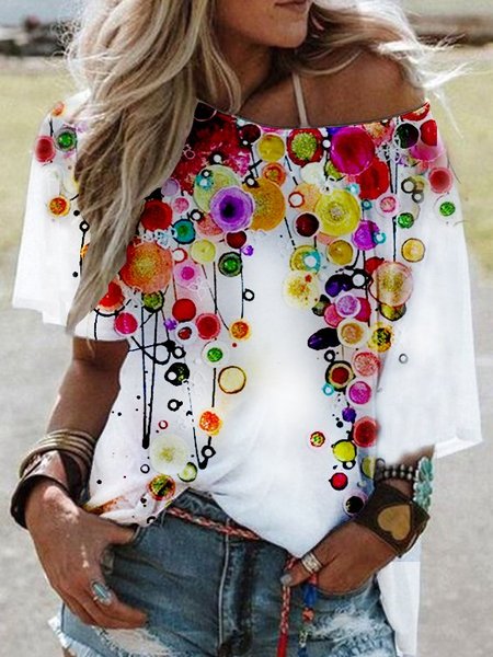 

Dritto Maniche Corte Top, Bianco, T-Shirts
