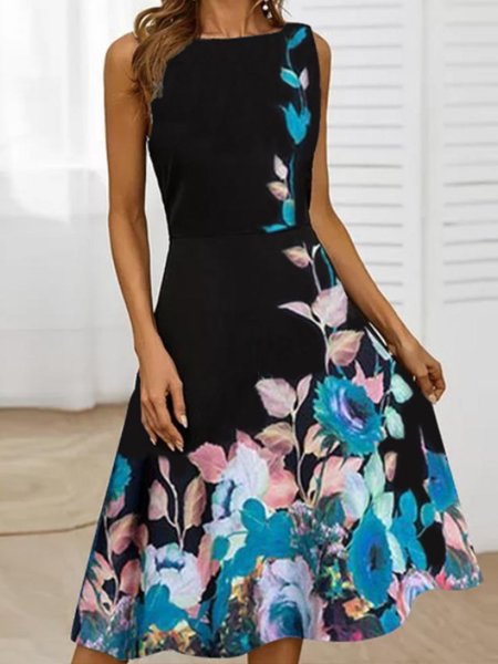 Stampato Vacanza senza maniche Abito, Nero, Dresses
