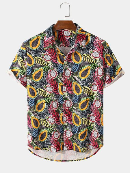 

Floral Shirt Collar Printed Shirts & Tops, As picture, Short Sleeves Shirts