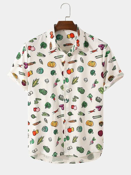 

Work Shirt Collar Printed Shirts & Tops, As picture, Short Sleeves Shirts