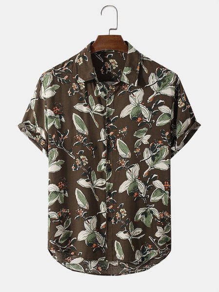 

Shirt Collar Printed Work Shirts & Tops, Coffee, Short Sleeves Shirts