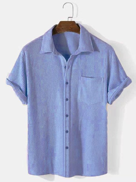 

2021 Men's Corduroy Shirt Collar Plain Shirts, Blue, Men's Floral shirt