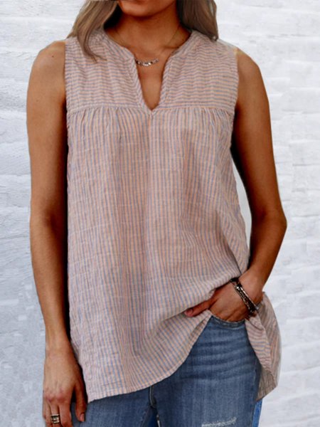 Sleeveless Casual V Neck Blouse, As picture, Blouses & Shirts