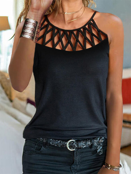 Off Shoulder Sleeveless Solid Casual Shirt Top