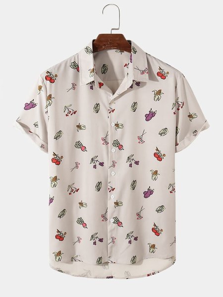 

Shirt Collar Printed Casual Shirts & Tops, As picture, Short Sleeves Shirts