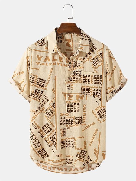 

Floral Shirt Collar Casual Shirts & Tops, Brown, Short Sleeves Shirts